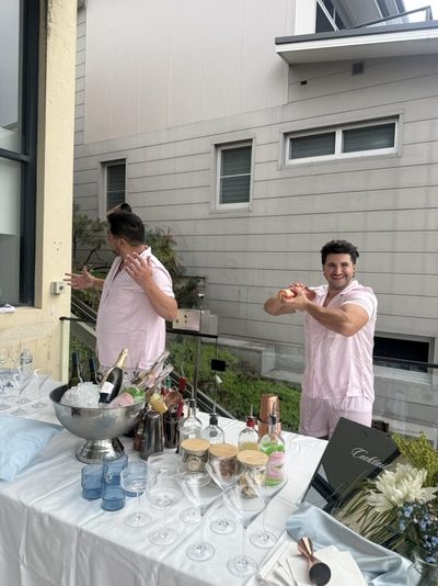 The crew serving guests